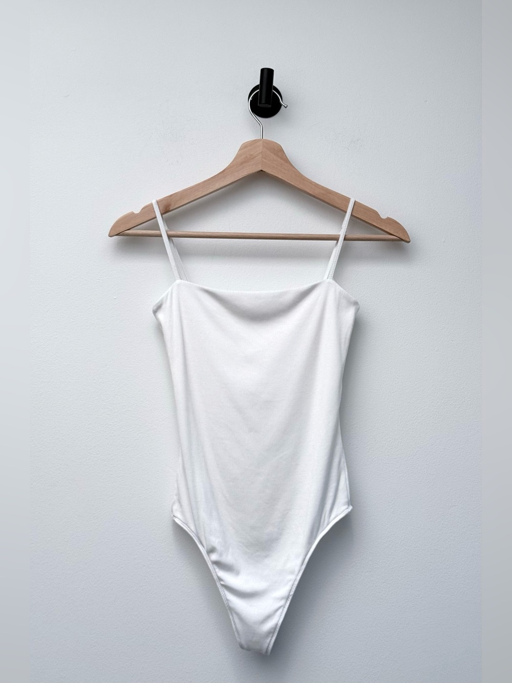 Aritzia Sunday Best White Ribbed Modal Bodysuit Square Neck Soft Stretch